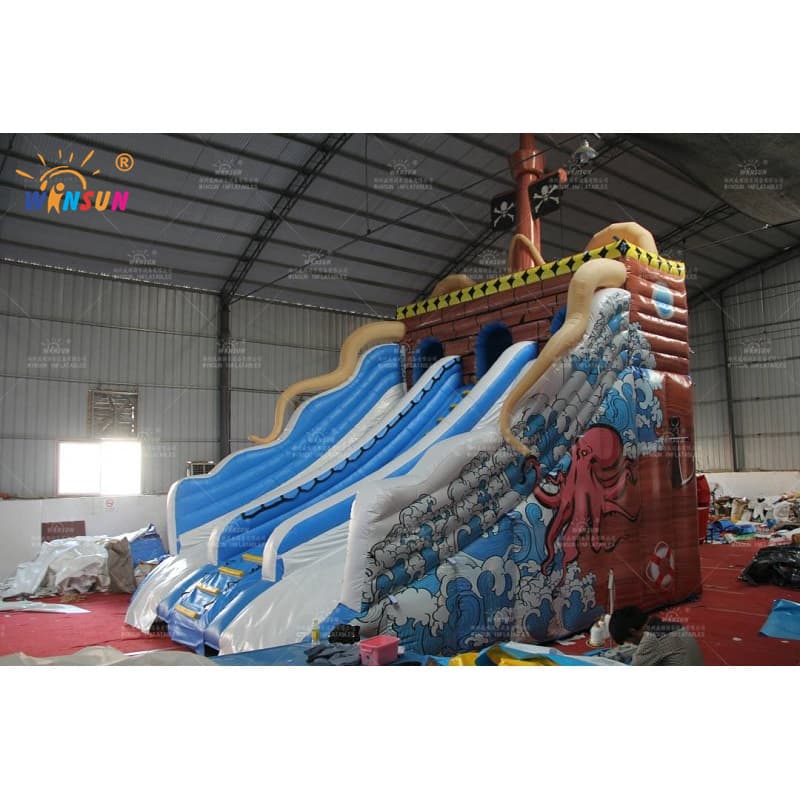 Blue Sea Wave Pirate Ship Inflatable Water Slide