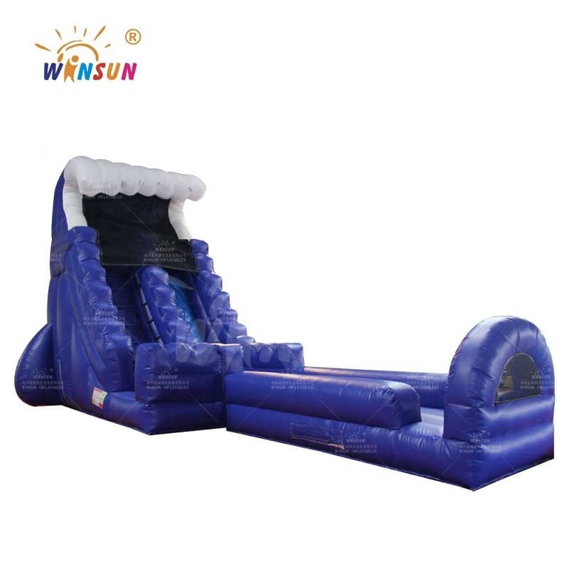 Blue Inflatable Wave Slide With Slip N Pool