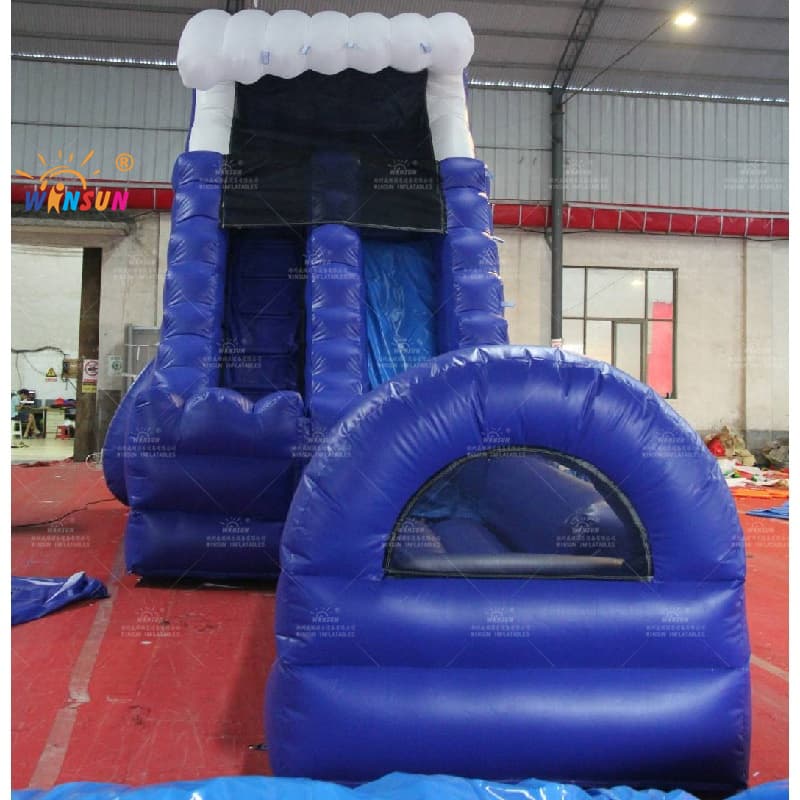 Blue Inflatable Wave Slide With Slip N Pool